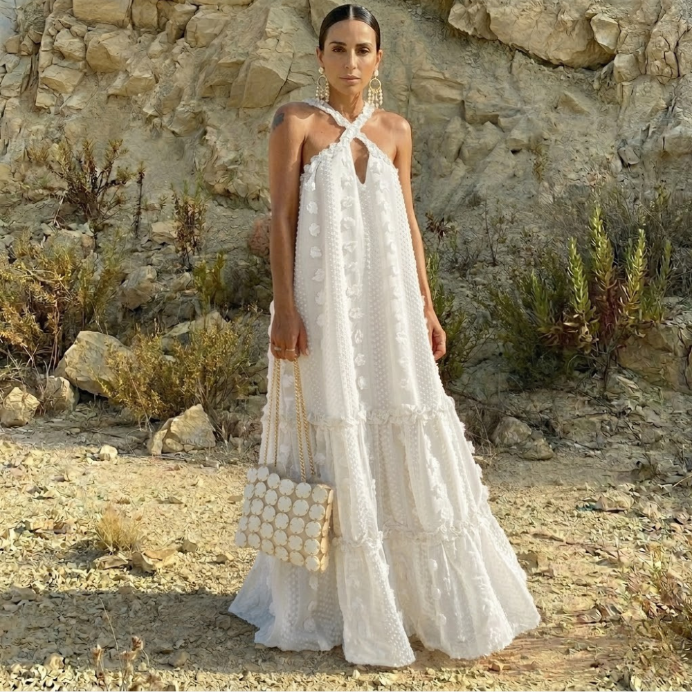 Vestido largo de verano sin mangas tipo halter