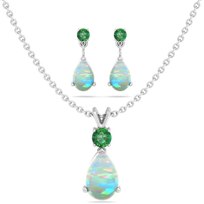 Jewelry Set for Women, Natural Pear Shaped 7X5Mm Garnet and 3Mm Natural White Topaz Pendant Necklace and Matching Pear Shaped Garnet and White Topaz Stud Earrings