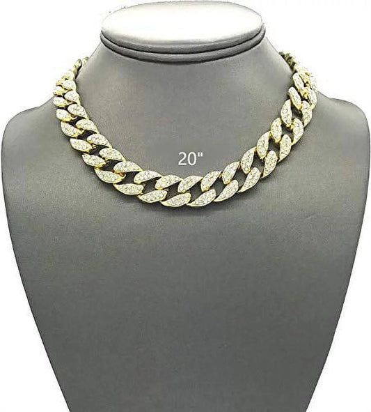 Blinged Out Cuban Necklace W/ Matching Bracelet and Fire Iced Out Timepiece - Boujee 3Pc Set - 2023 CNBW (ST10226 Gld/Gld)