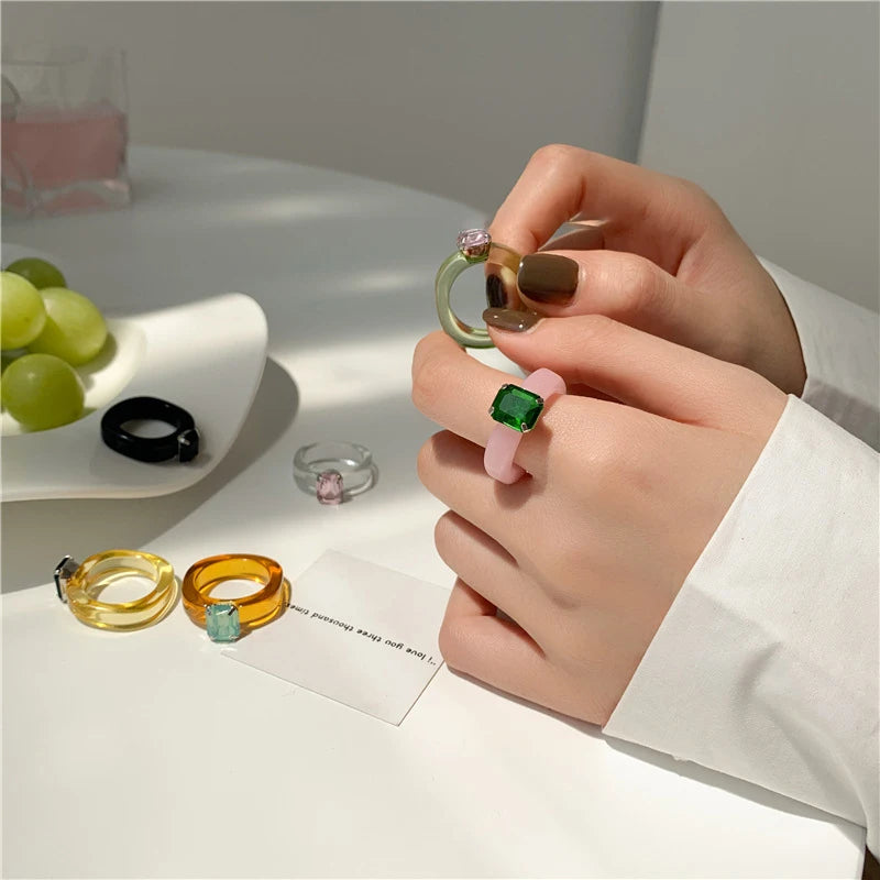 Colorful Geometric Crystal Resin Ring For Women