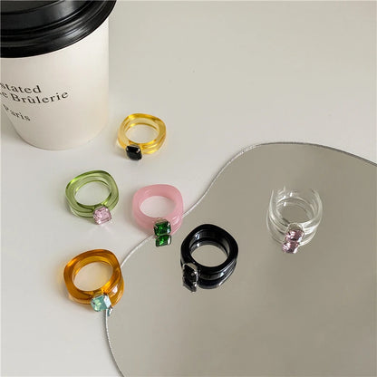 Colorful Geometric Crystal Resin Ring For Women