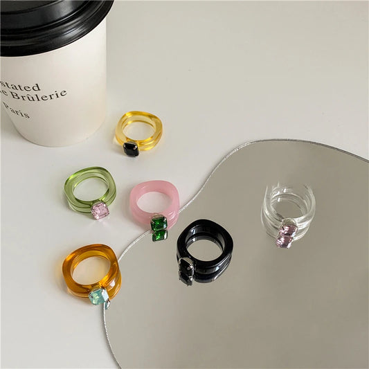 Colorful Geometric Crystal Resin Ring For Women
