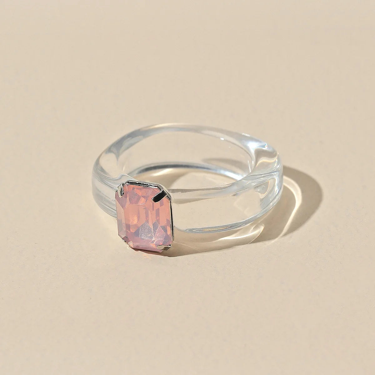 6 Main Stone Color Colorful Geometric Crystal Resin Ring For Women