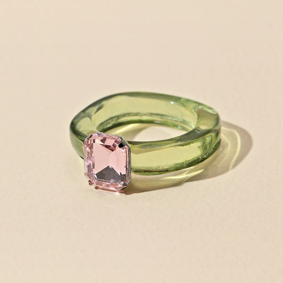 5 Main Stone Color Colorful Geometric Crystal Resin Ring For Women