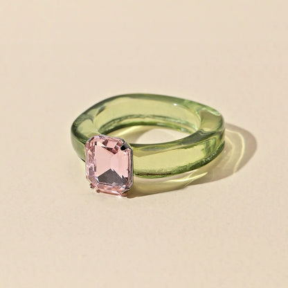 5 Main Stone Color Colorful Geometric Crystal Resin Ring For Women