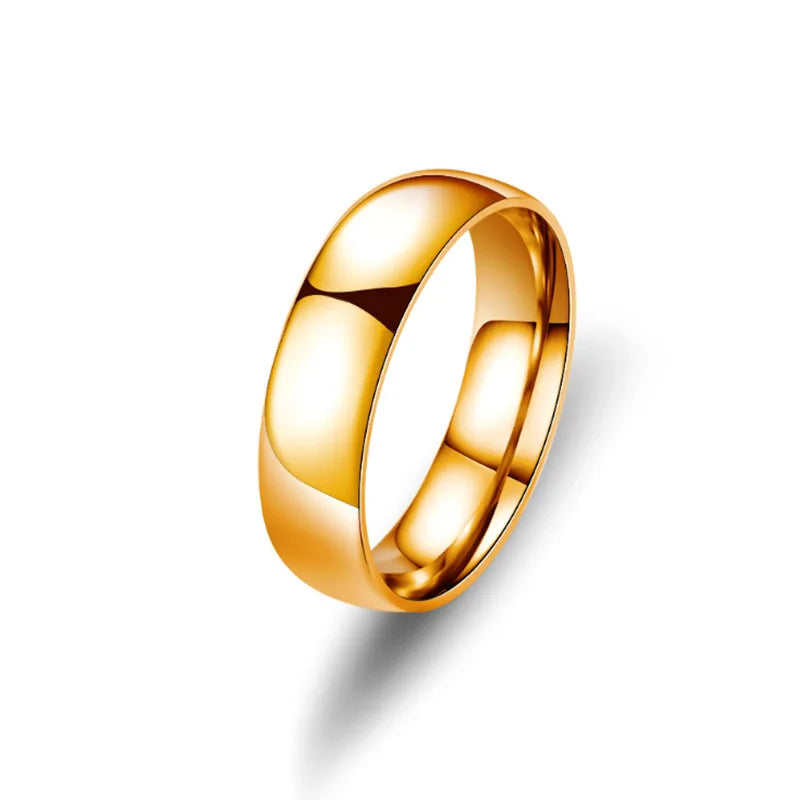 Rose Gold Main Stone Color 6mm Stainless Steel Wedding Band – Simple Allergy-Safe Ring