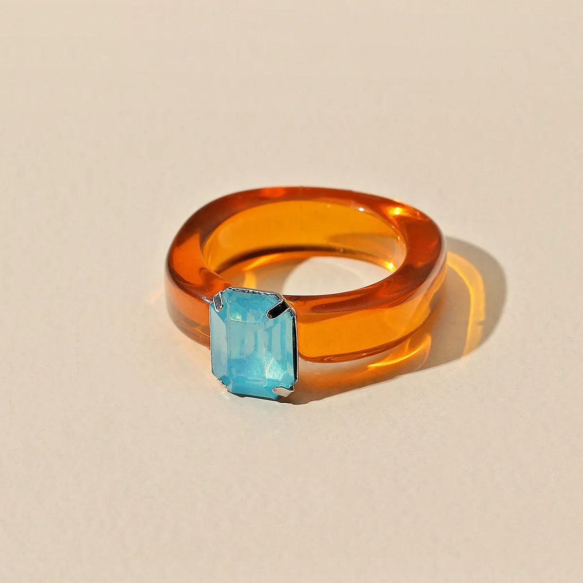 4 Main Stone Color Colorful Geometric Crystal Resin Ring For Women
