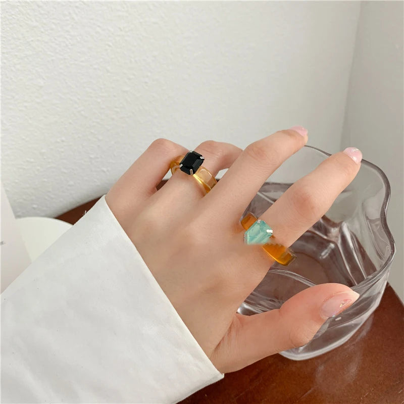 Colorful Geometric Crystal Resin Ring For Women