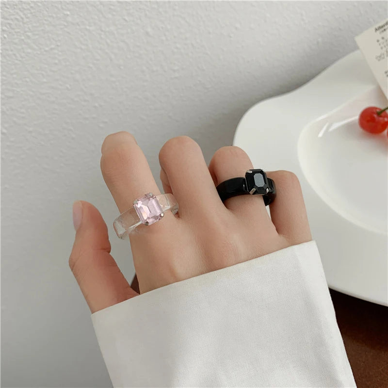 Colorful Geometric Crystal Resin Ring For Women