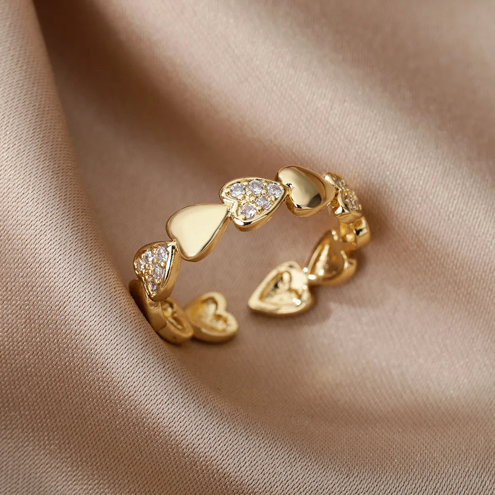 JZ2940G-6 Main Stone Color Zircon Heart Wedding Band For Women Stainless Steel