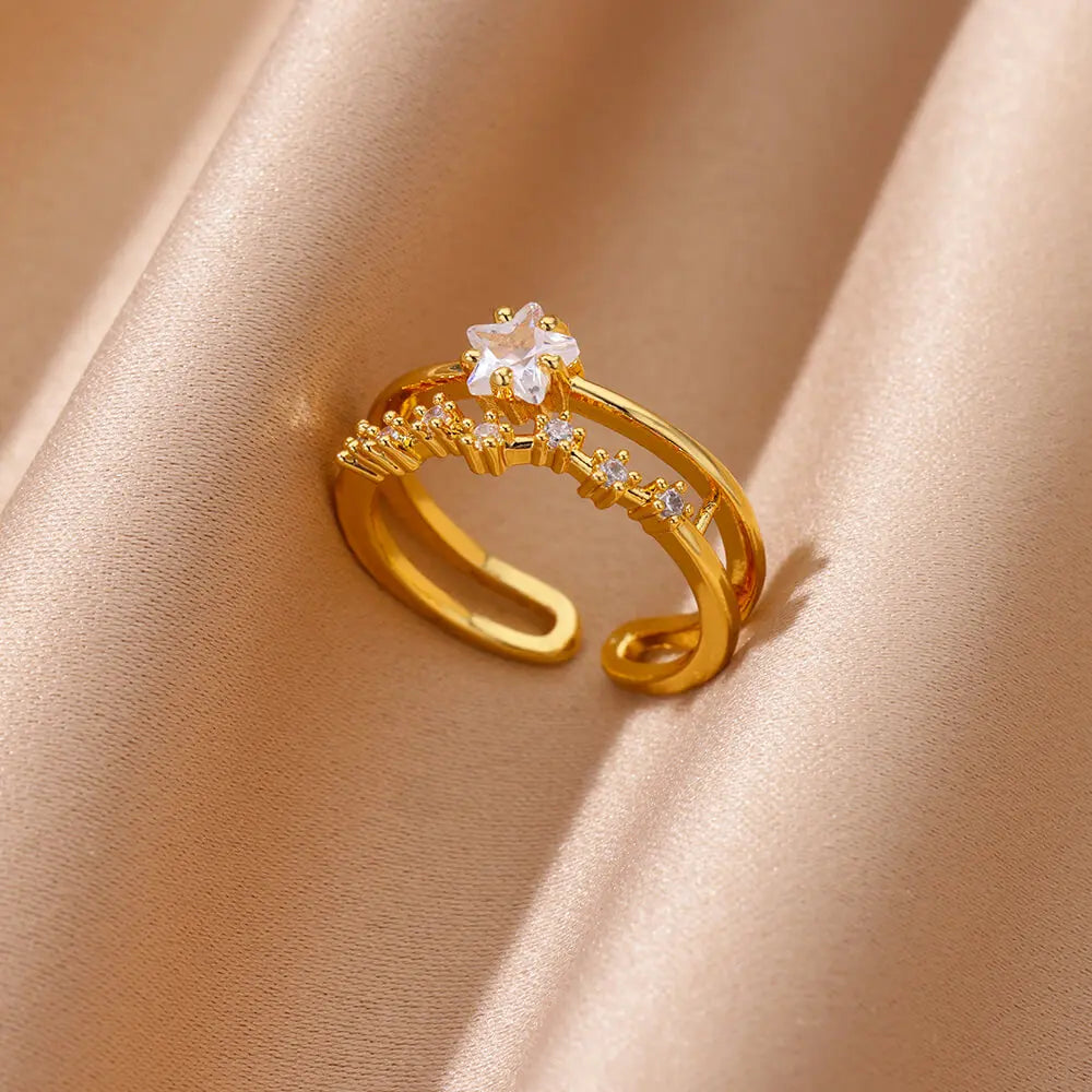 JZ6411G Main Stone Color Zircon Heart Wedding Band For Women Stainless Steel
