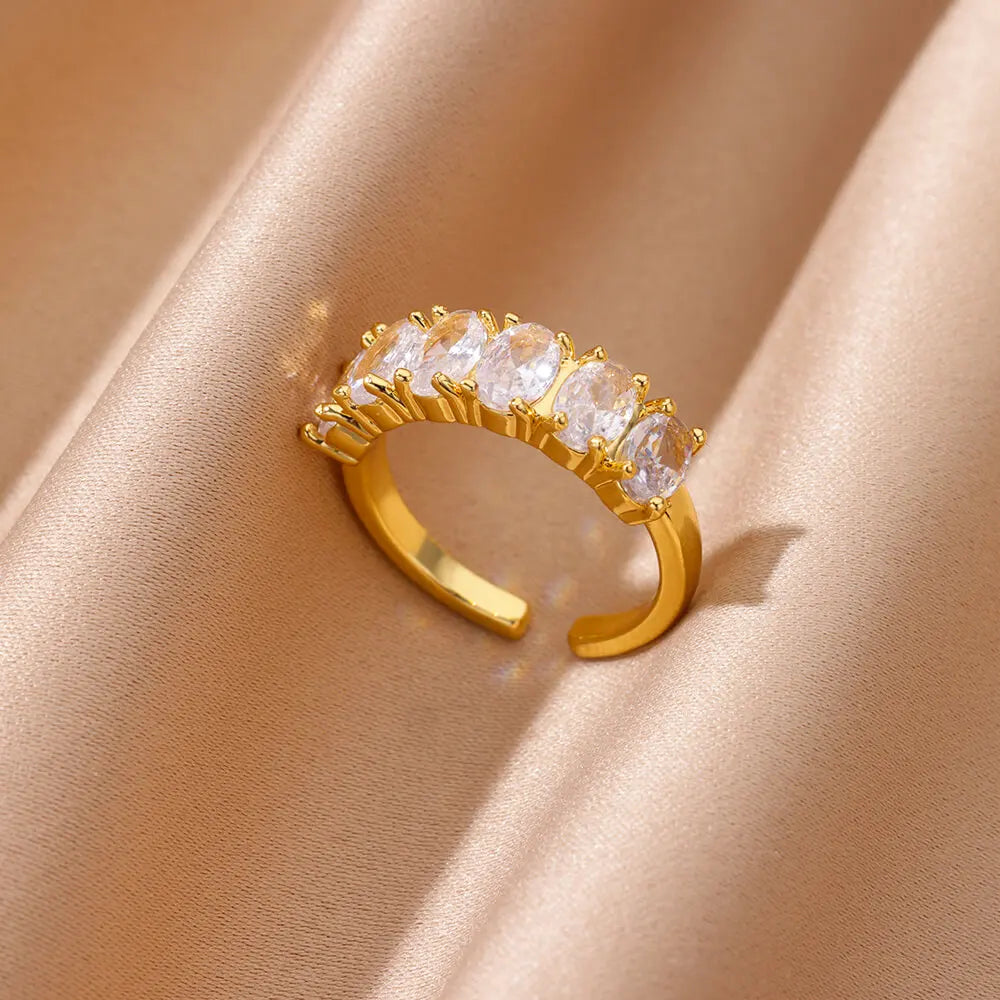 JZ6439G Main Stone Color Zircon Heart Wedding Band For Women Stainless Steel