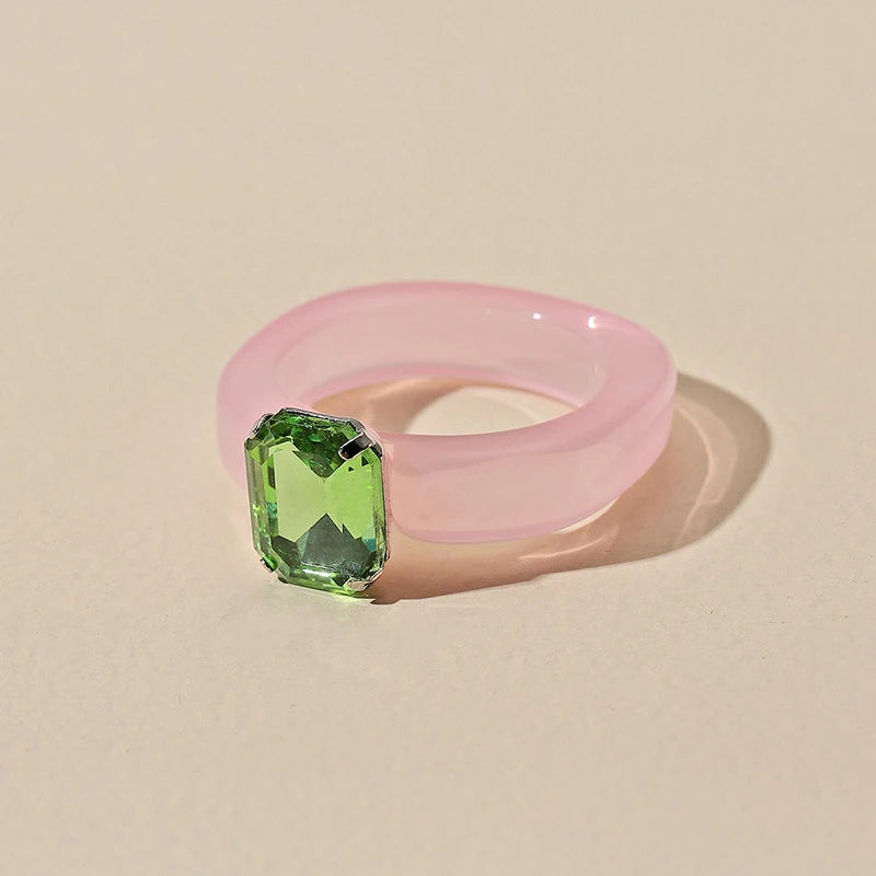 Colorful Geometric Crystal Resin Ring For Women